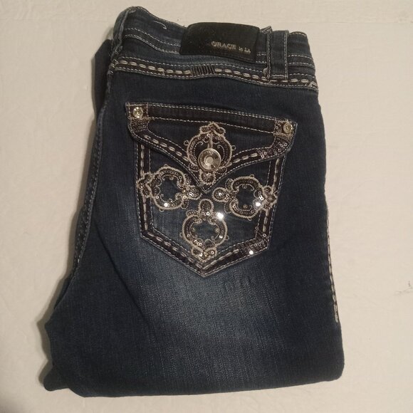 Grace In LA Women's Easy Fit Embellished Sequined Jeans Size 27 - Picture 1 of 8